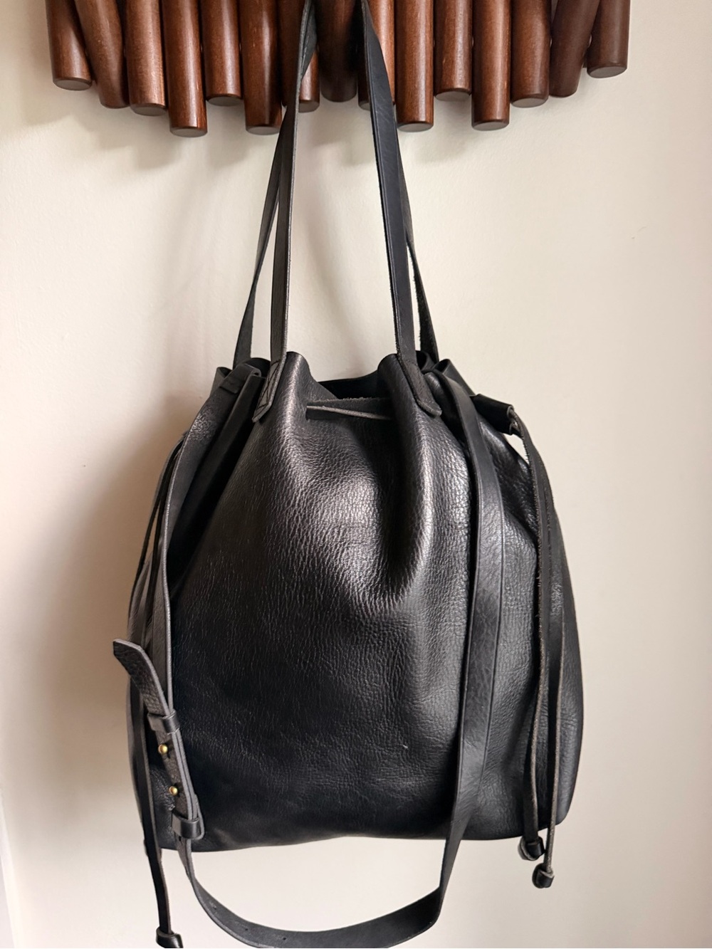 Madewell Black large Pebbled Leather Drawstring Shoulder Tote